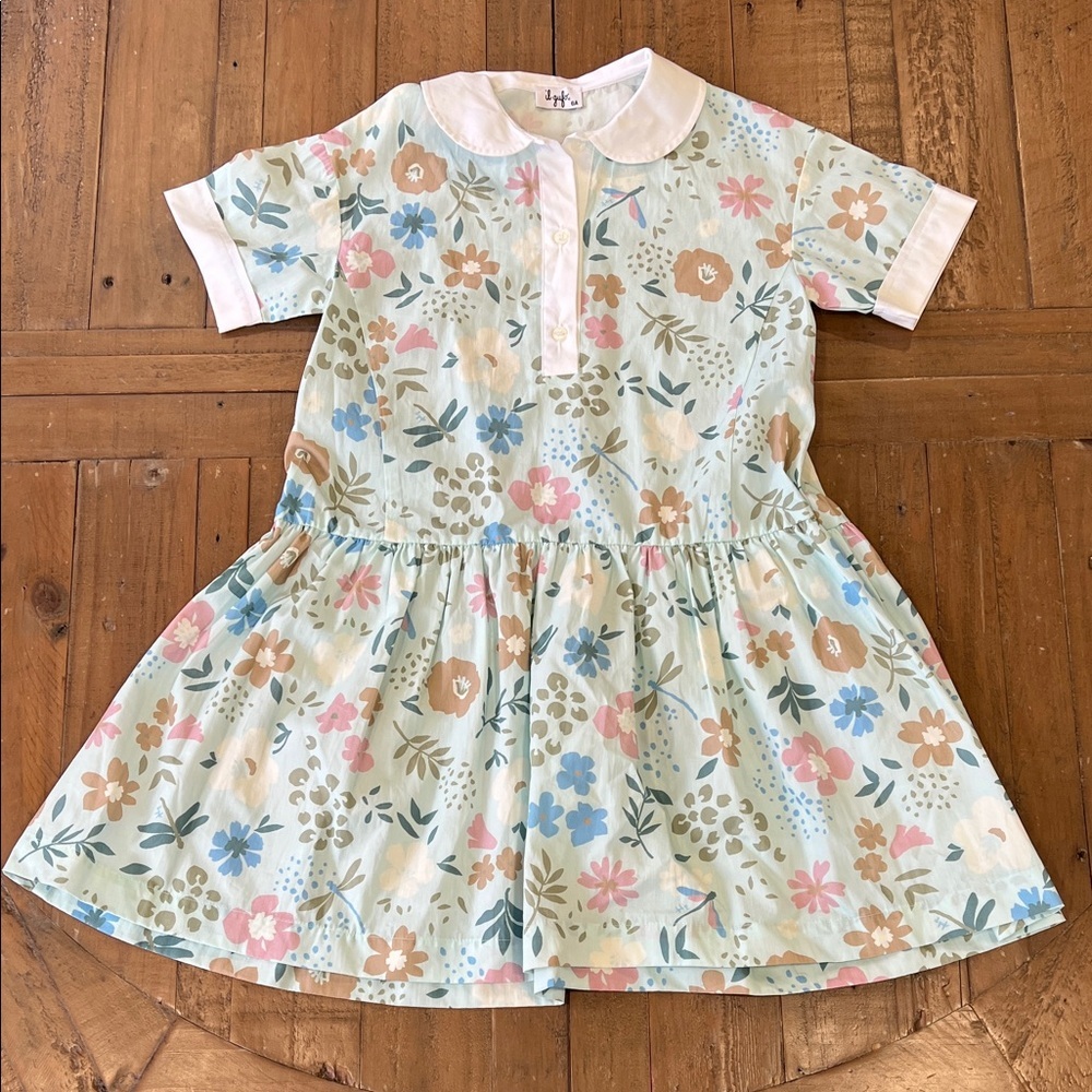 Il gufo floral dragonfly drop waist Peter Pan collar dress girls 6 preppy
